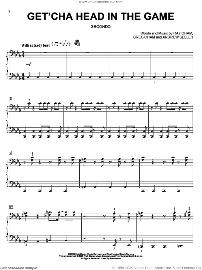 Get'cha Head In The Game (from High School Musical) sheet music for piano four hands by Zac Efron, High School Musical, Andrew Seeley, Greg Cham and Ray Cham, intermediate skill level