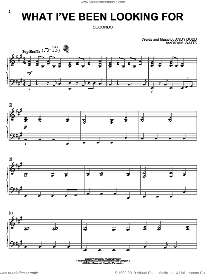 What I've Been Looking For sheet music for piano four hands by High School Musical, Adam Watts and Andy Dodd, intermediate skill level