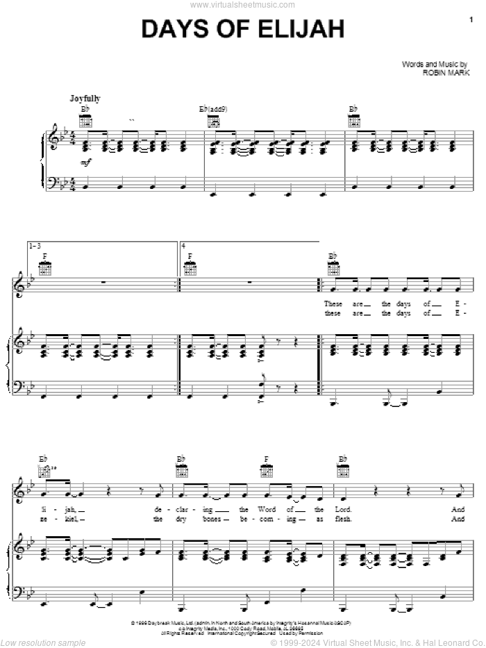 Days Of Elijah sheet music for voice, piano or guitar by Robin Mark, intermediate skill level