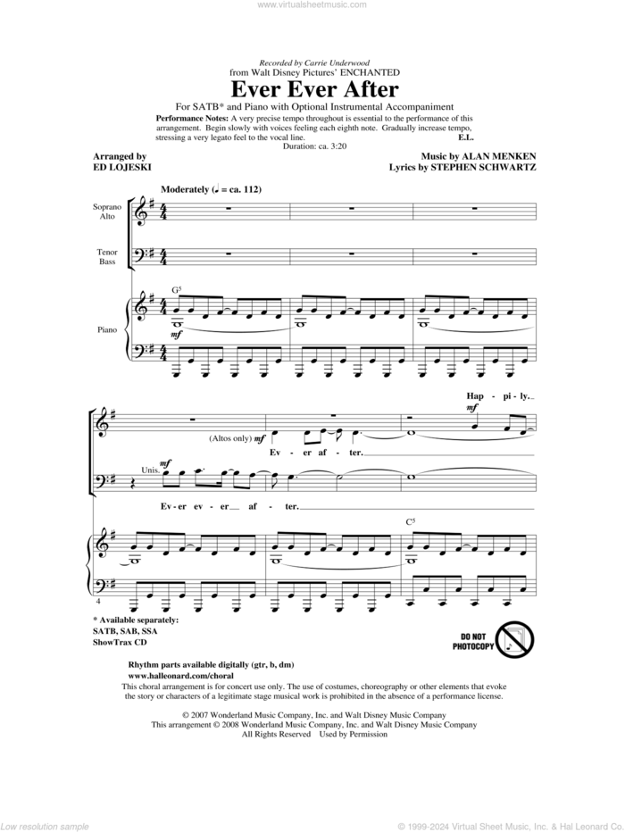 Ever Ever After (from Enchanted) (arr. Ed Lojeski) sheet music for choir (SATB: soprano, alto, tenor, bass) by Alan Menken, Stephen Schwartz, Carrie Underwood and Ed Lojeski, intermediate skill level