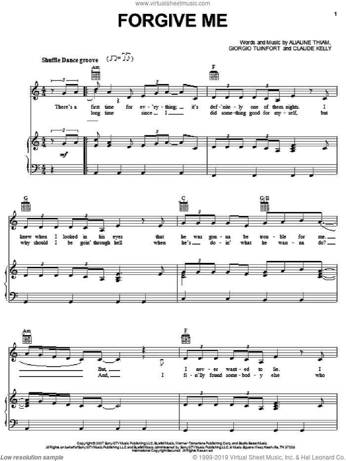 Forgive Me sheet music for voice, piano or guitar by Leona Lewis, Aliaune Thiam, Claude Kelly and Giorgio Tuinfort, intermediate skill level