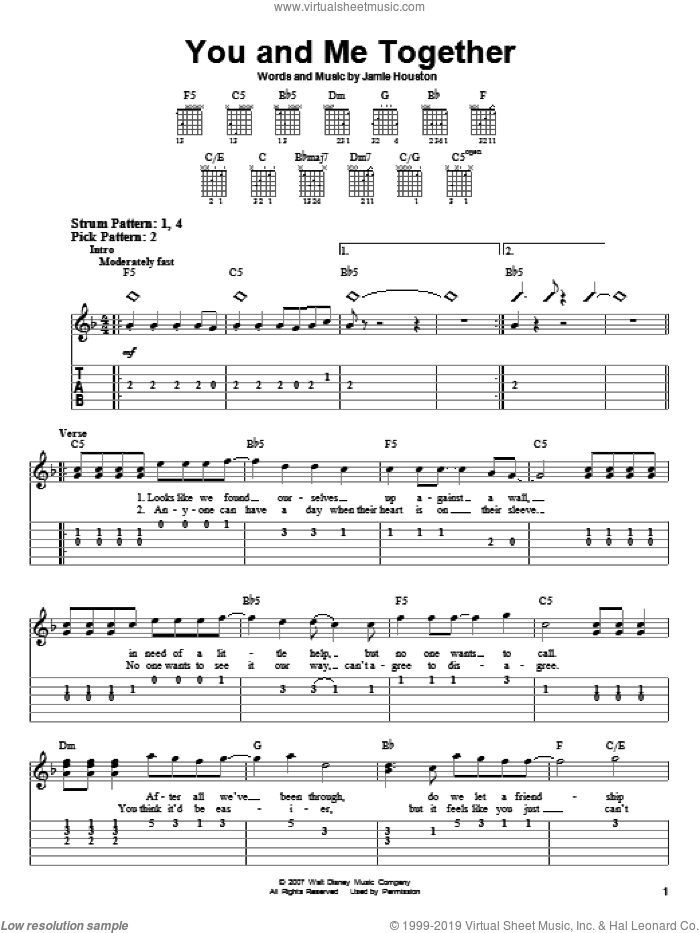 You And Me Together sheet music for guitar solo (easy tablature) by Hannah Montana, Miley Cyrus and Jamie Houston, easy guitar (easy tablature)