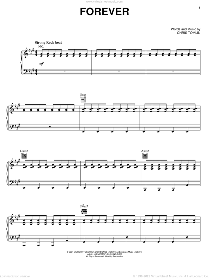 Forever sheet music for voice, piano or guitar by Chris Tomlin, intermediate skill level