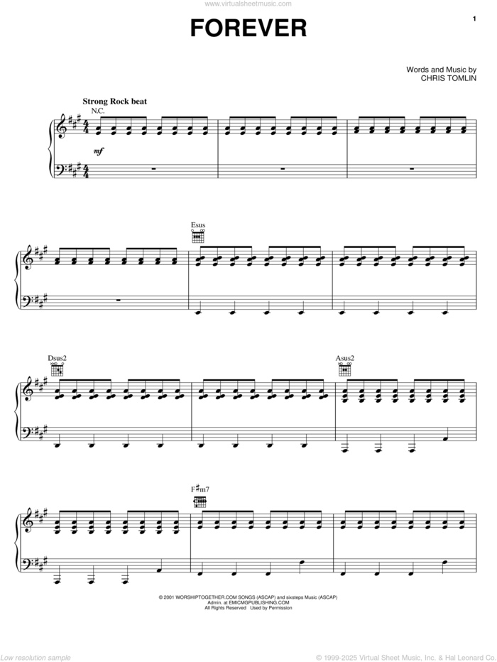 Forever sheet music for voice, piano or guitar by Chris Tomlin, intermediate skill level