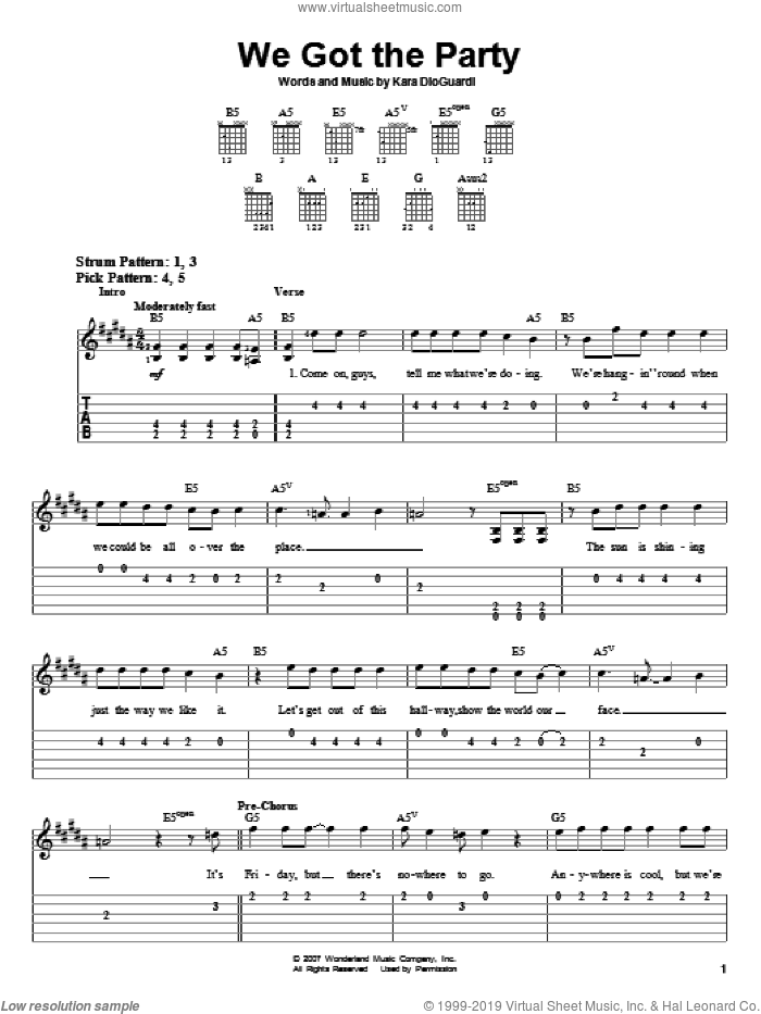 We Got The Party sheet music for guitar solo (easy tablature) by Hannah Montana, Miley Cyrus and Kara DioGuardi, easy guitar (easy tablature)