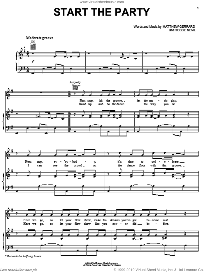 Start The Party sheet music for voice, piano or guitar by Jordan Francis, Camp Rock (Movie), Jonas Brothers, Matthew Gerrard and Robbie Nevil, intermediate skill level