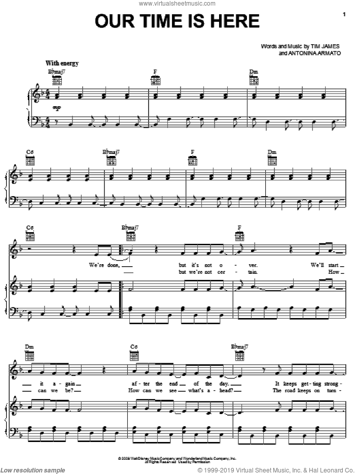 Our Time Is Here (from Camp Rock) sheet music for voice, piano or guitar by Demi Lovato, Camp Rock (Movie), Jonas Brothers, Antonina Armato and Tim James, intermediate skill level