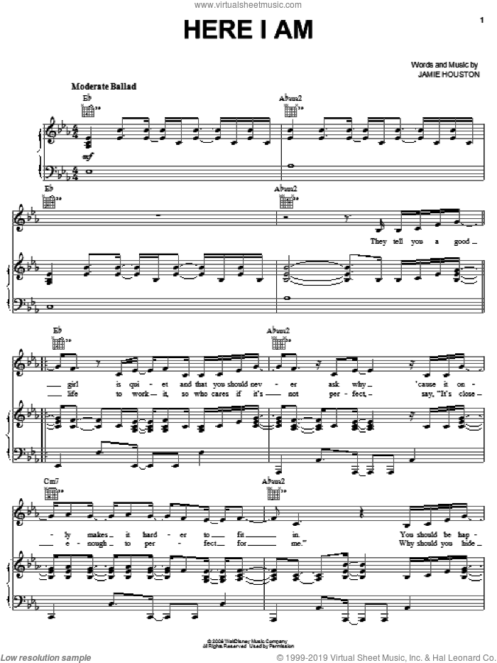 Here I Am sheet music for voice, piano or guitar by Renee Sandstrom, Camp Rock (Movie), Jonas Brothers and Jamie Houston, intermediate skill level