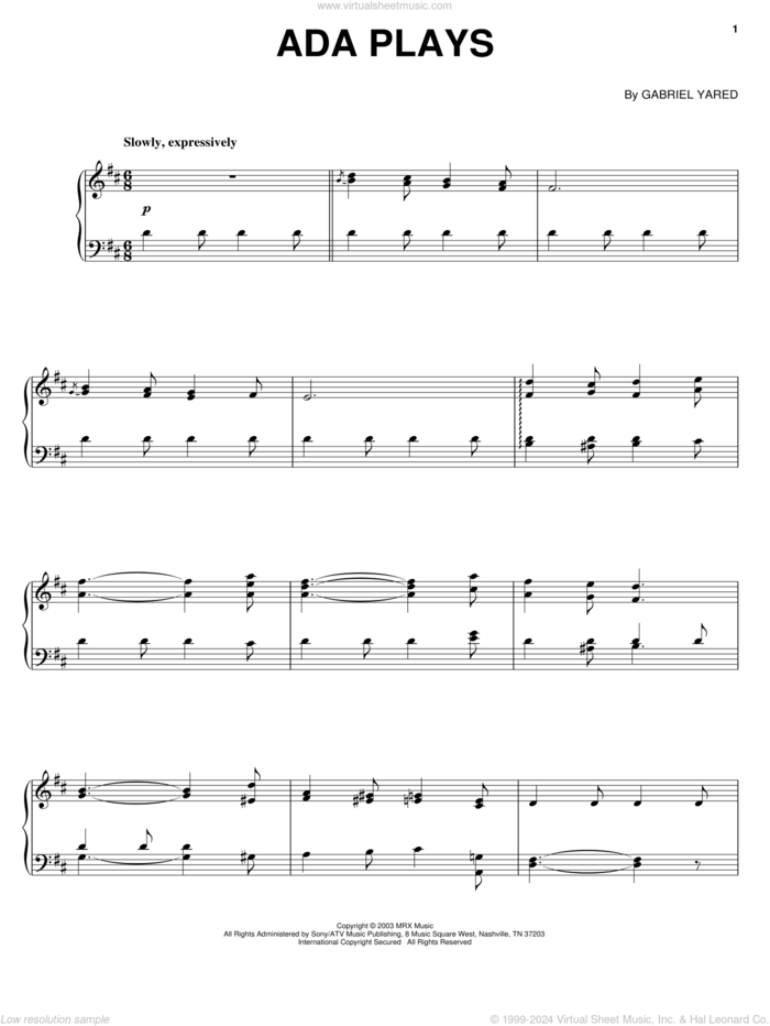 Ada Plays, (intermediate) sheet music for piano solo by Gabriel Yared and Cold Mountain (Movie), intermediate skill level