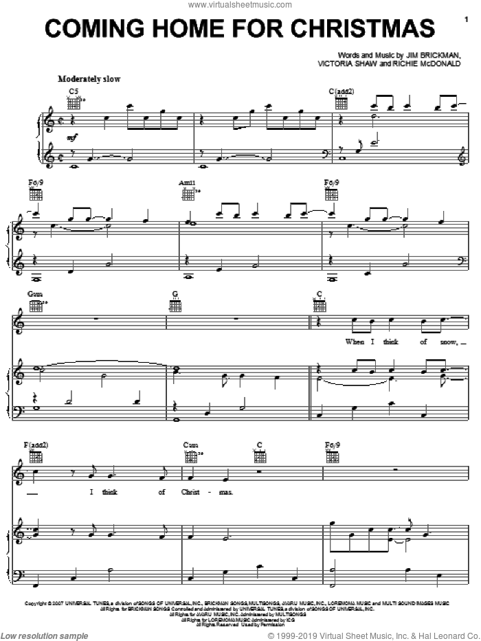 Coming Home For Christmas sheet music for voice, piano or guitar by Jim Brickman with Richie McDonald, Jim Brickman, Richie McDonald and Victoria Shaw, intermediate skill level