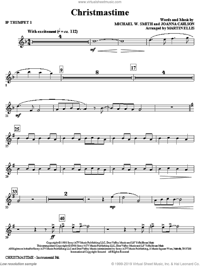Christmastime (complete set of parts) sheet music for orchestra/band (Brass) by Michael W. Smith, Joanna Carlson and Martin Ellis, intermediate skill level