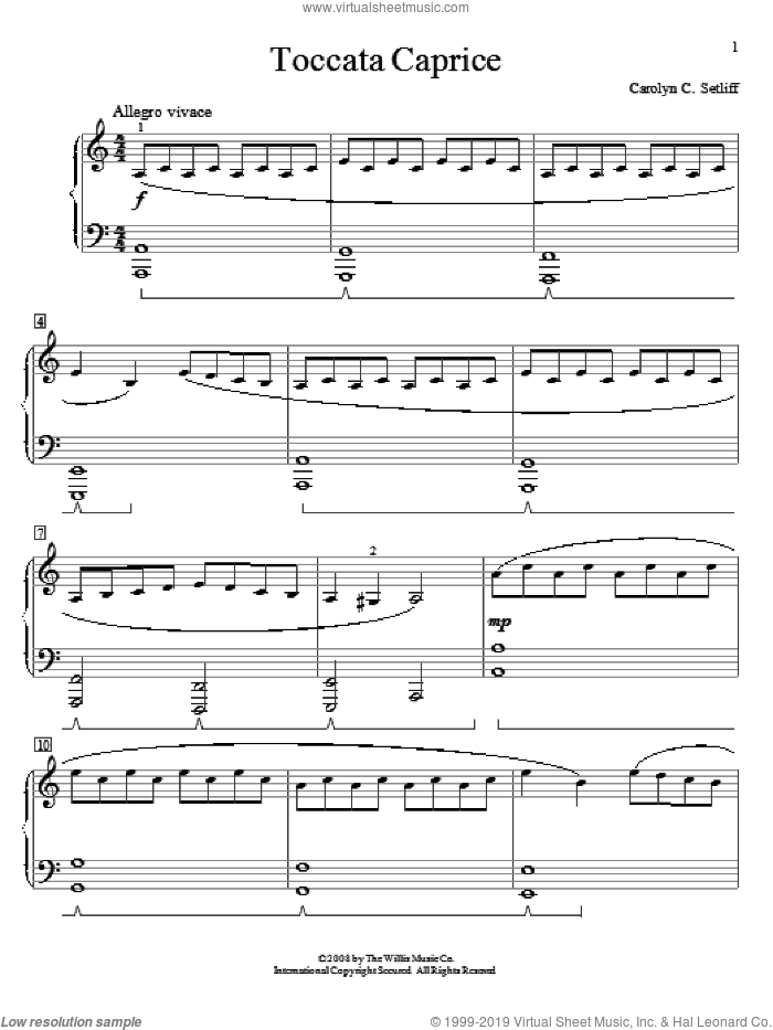 Toccata Caprice sheet music for piano solo (elementary) by Carolyn C. Setliff, beginner piano (elementary)