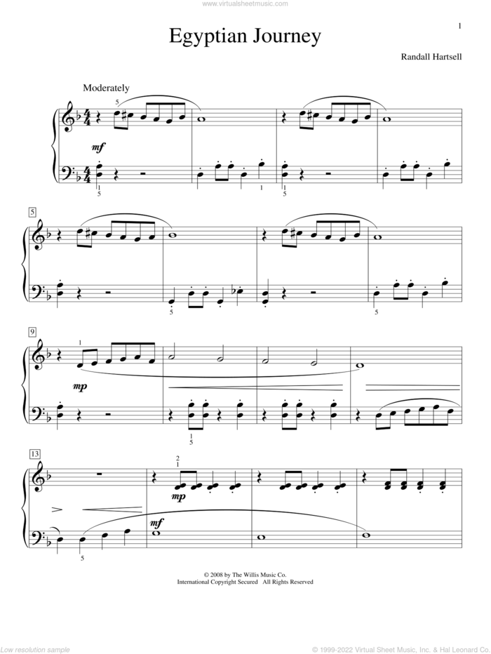 Egyptian Journey sheet music for piano solo (elementary) by Randall Hartsell, beginner piano (elementary)