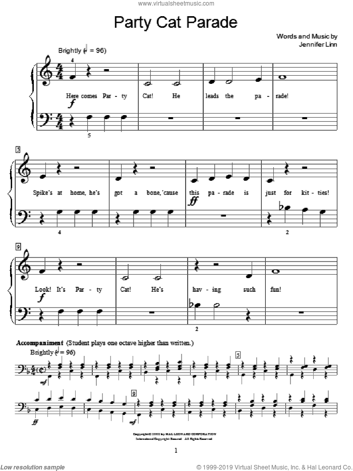 Party Cat Parade sheet music for piano solo (elementary) by Jennifer Linn and Miscellaneous, beginner piano (elementary)