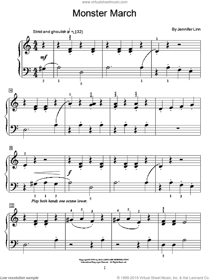 Monster March sheet music for piano solo (elementary) by Jennifer Linn and Miscellaneous, beginner piano (elementary)