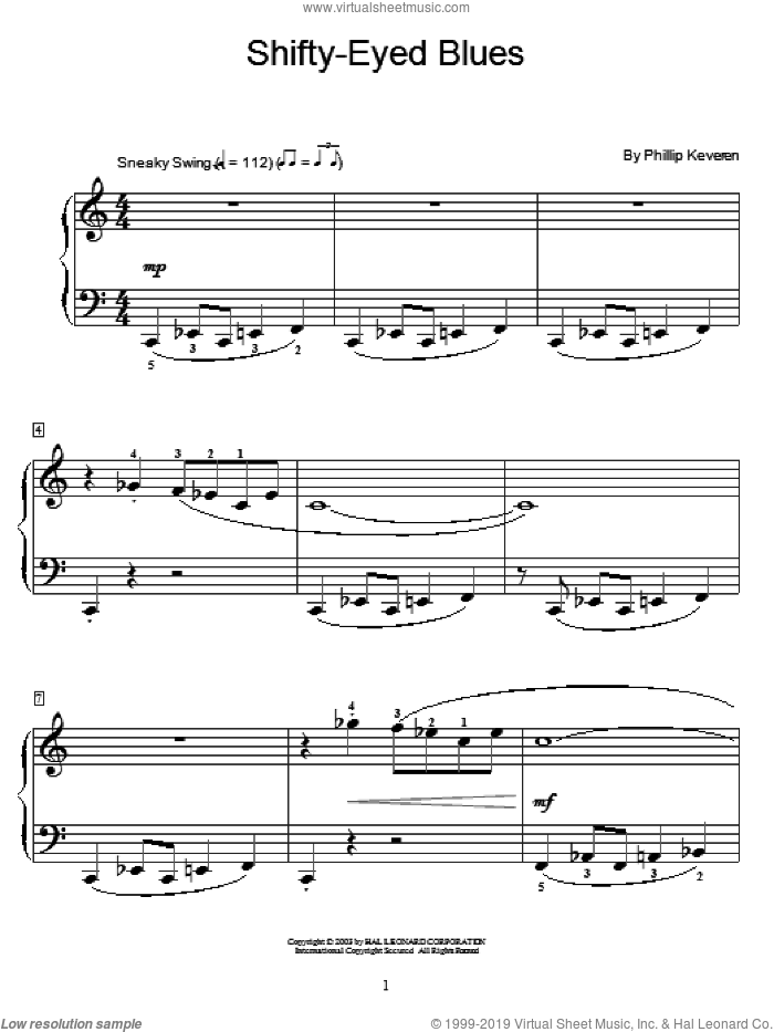 Shifty-Eyed Blues sheet music for piano solo (elementary) by Phillip Keveren and Miscellaneous, beginner piano (elementary)