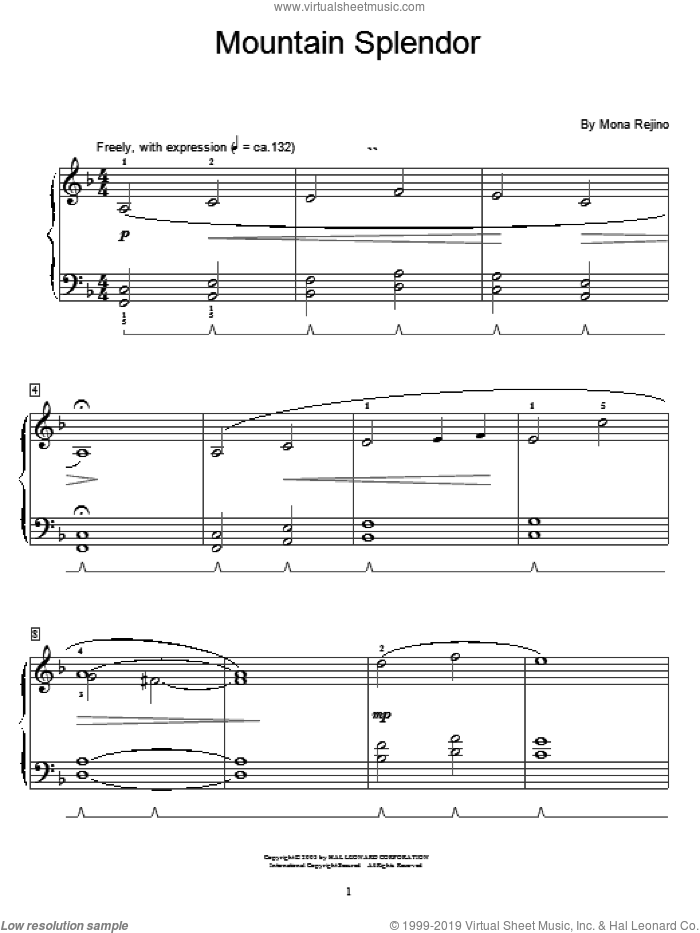 Mountain Splendor sheet music for piano solo (elementary) by Mona Rejino and Miscellaneous, beginner piano (elementary)