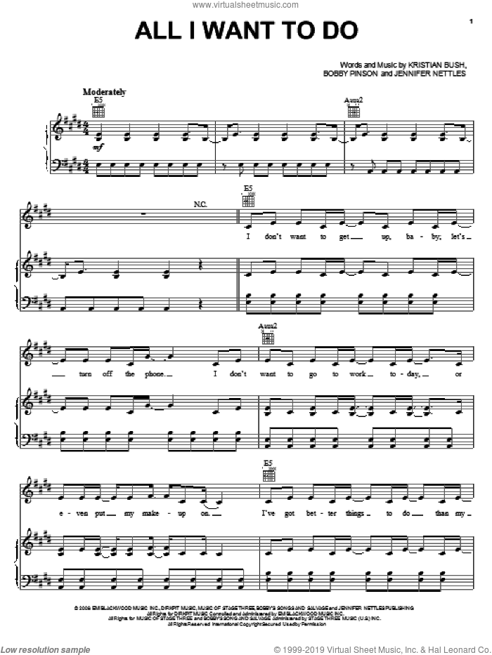 All I Want To Do sheet music for voice, piano or guitar by Sugarland, Bobby Pinson, Jennifer Nettles and Kristian Bush, intermediate skill level