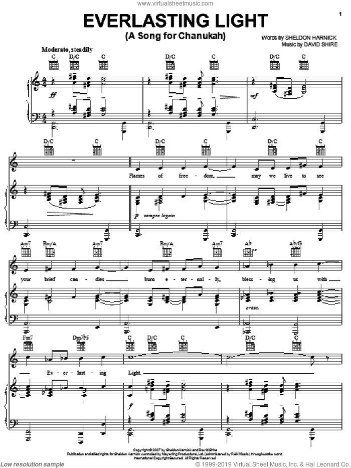 Everlasting Light (A Song For Chanukah) sheet music for voice, piano or guitar by Sheldon Harnick and David Shire, intermediate skill level