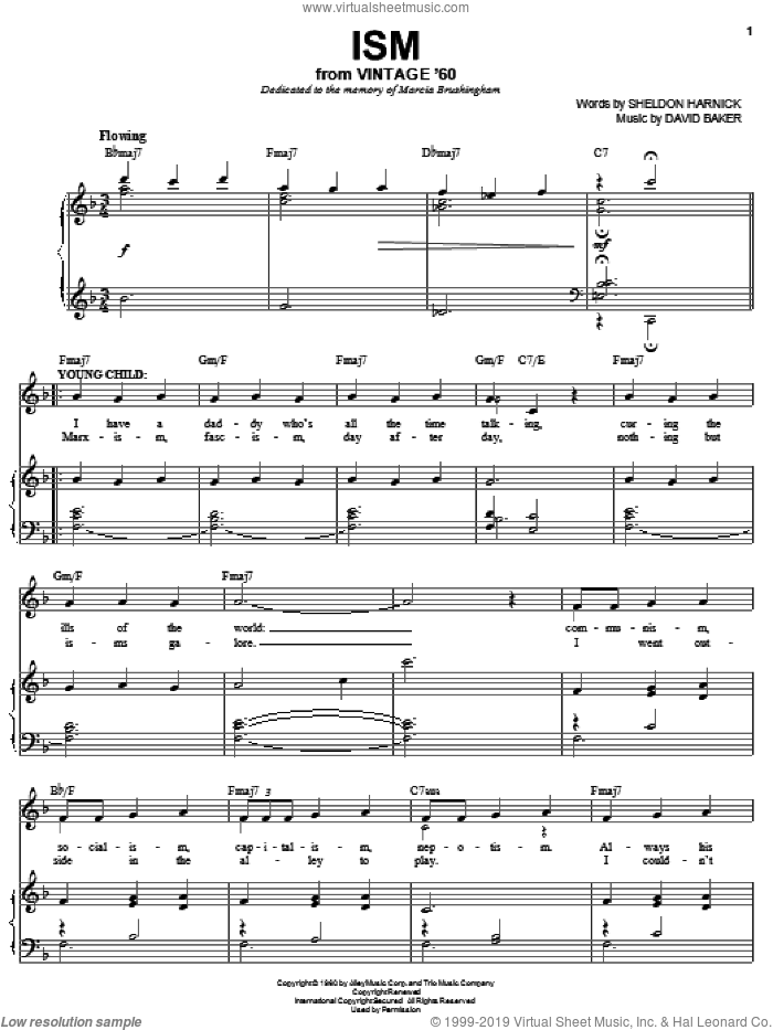 Ism sheet music for voice, piano or guitar by Sheldon Harnick and David Baker, intermediate skill level