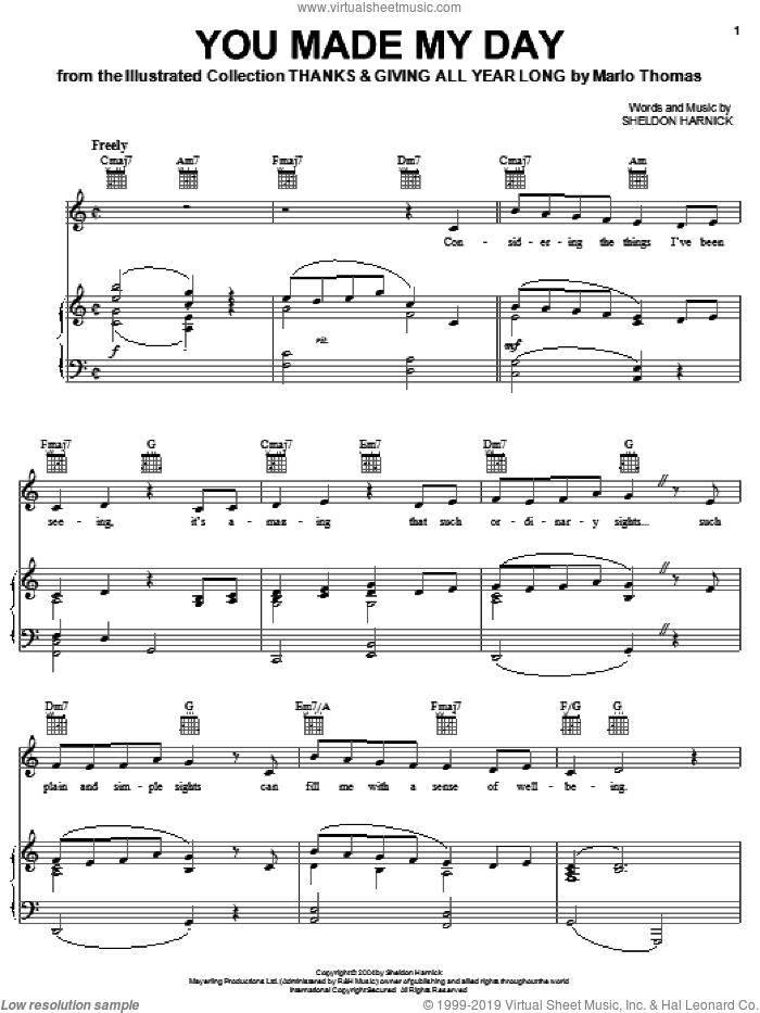 You Made My Day sheet music for voice, piano or guitar by Sheldon Harnick, intermediate skill level