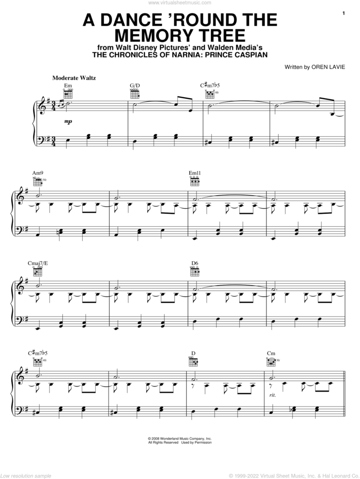 A Dance 'Round The Memory Tree sheet music for voice, piano or guitar by Oren Lavie and The Chronicles of Narnia: Prince Caspian (Movie), intermediate skill level