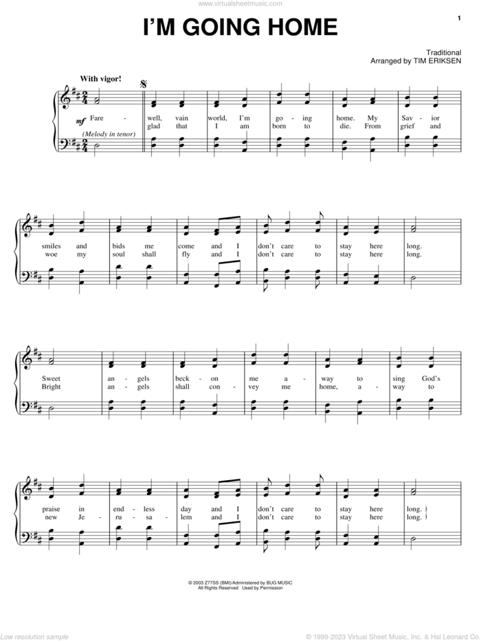 I'm Going Home sheet music for voice, piano or guitar by Sacred Harp Singers At Liberty Church, Cold Mountain (Movie) and Tim Eriksen, intermediate skill level