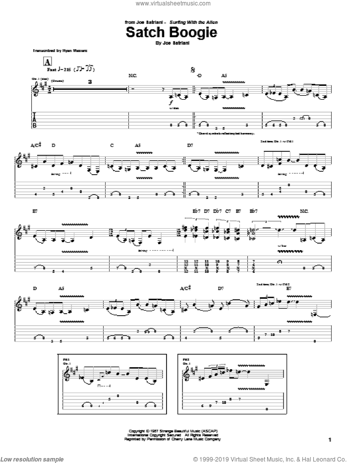 Satch Boogie sheet music for guitar (tablature) by Joe Satriani, intermediate skill level
