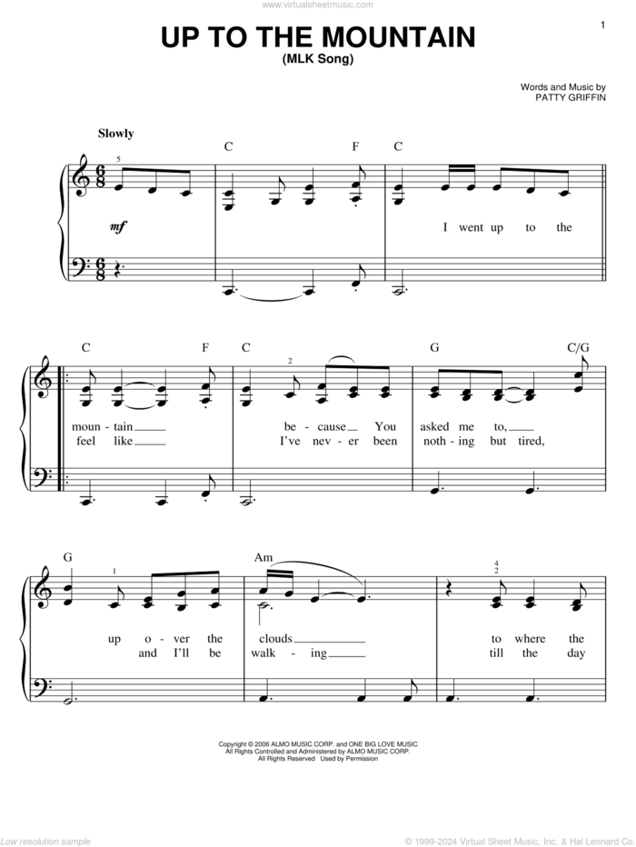 Up To The Mountain (MLK Song) sheet music for piano solo by Patty Griffin, easy skill level