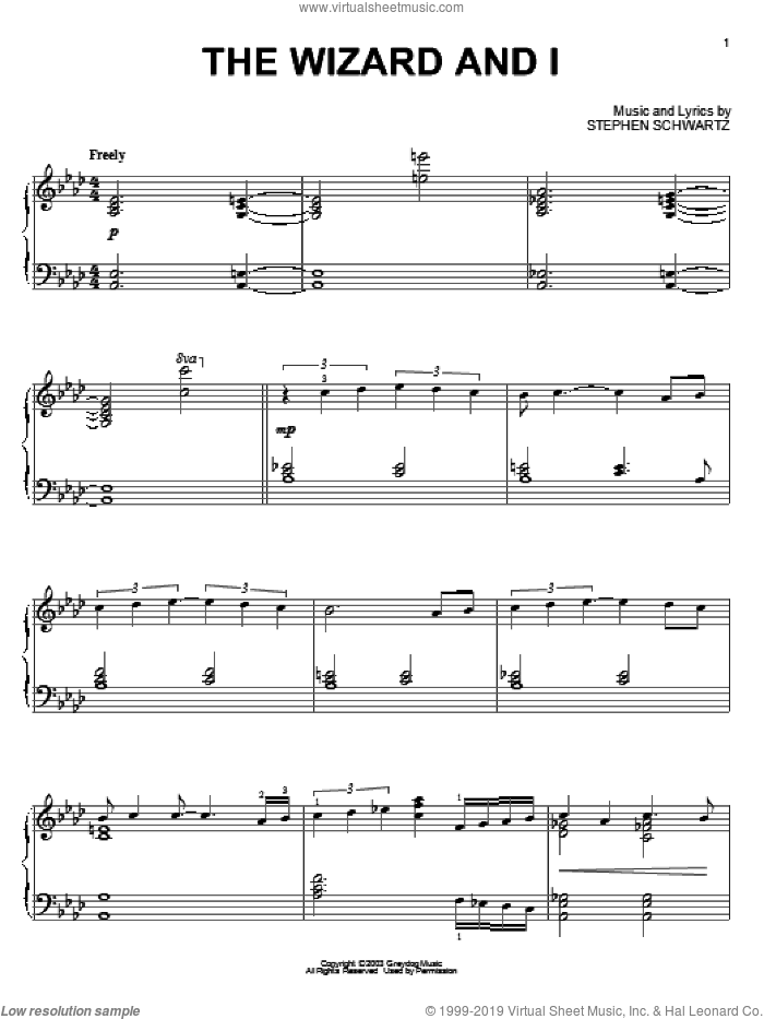 The Wizard And I (from Wicked) sheet music for piano solo by Stephen Schwartz and Wicked (Musical), intermediate skill level