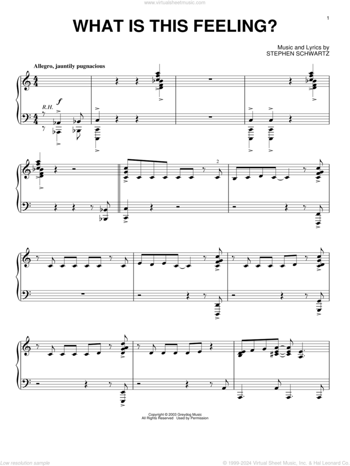 What Is This Feeling? (from Wicked), (intermediate) sheet music for piano solo by Stephen Schwartz and Wicked (Musical), intermediate skill level