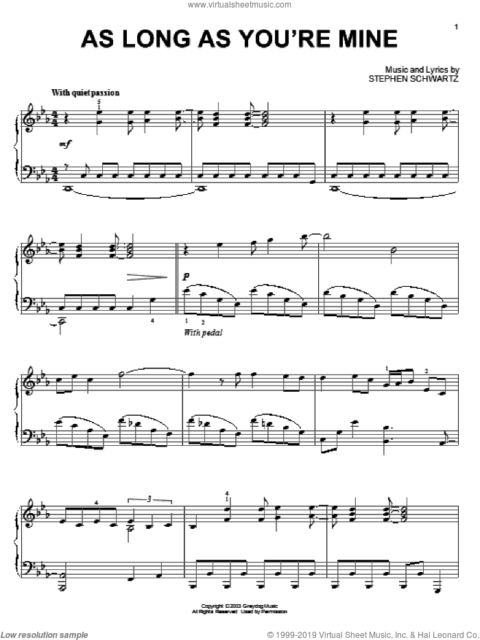 As Long As You're Mine (from Wicked) sheet music for piano solo by Stephen Schwartz and Wicked (Musical), intermediate skill level