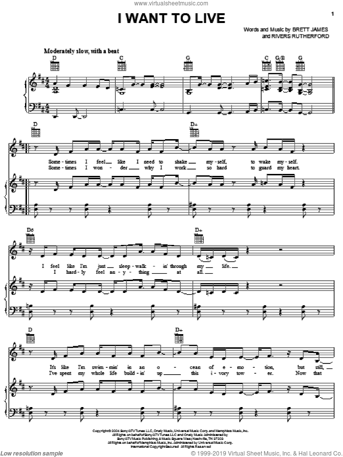 I Want To Live sheet music for voice, piano or guitar by Josh Gracin, Brett James and Rivers Rutherford, intermediate skill level