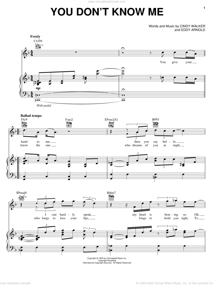 You Don't Know Me sheet music for voice, piano or guitar by Michael McDonald, Ray Charles, Cindy Walker and Eddy Arnold, intermediate skill level