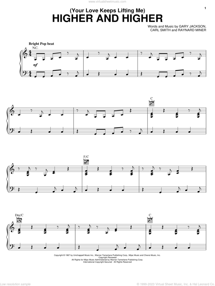 (Your Love Keeps Lifting Me) Higher And Higher sheet music for voice, piano or guitar by Michael McDonald, Jackie Wilson, Rita Coolidge, Carl Smith, Gary Jackson and Raynard Miner, intermediate skill level