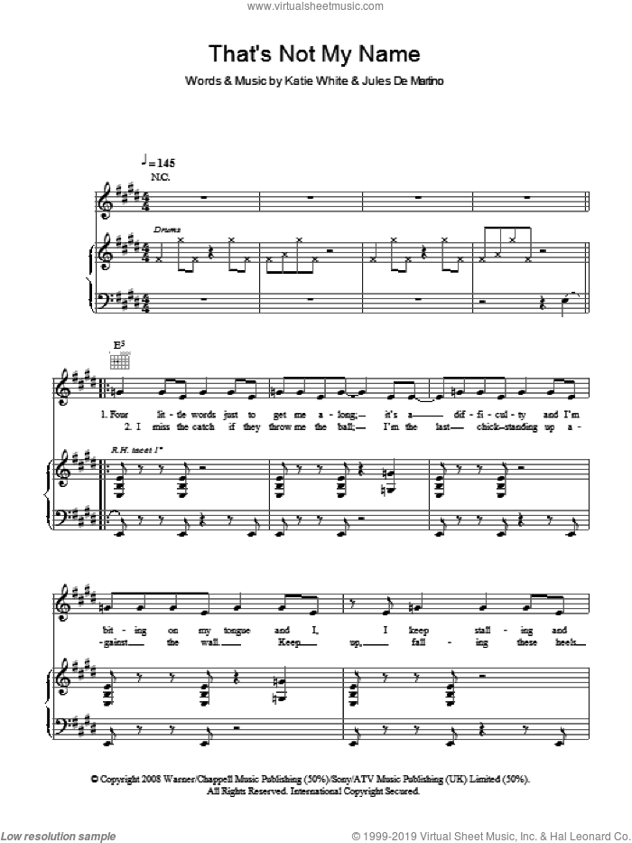 That's Not My Name sheet music for voice, piano or guitar by The Ting Tings, Jules De Martino and Katie White, intermediate skill level