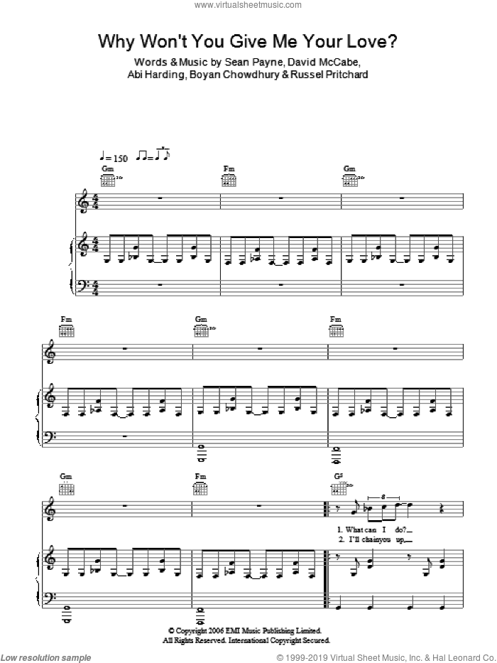 Why Won't You Give Me Your Love? sheet music for voice, piano or guitar by The Zutons, Abi Harding, Boyan Chowdhury, David McCabe, Russel Pritchard and Sean Payne, intermediate skill level