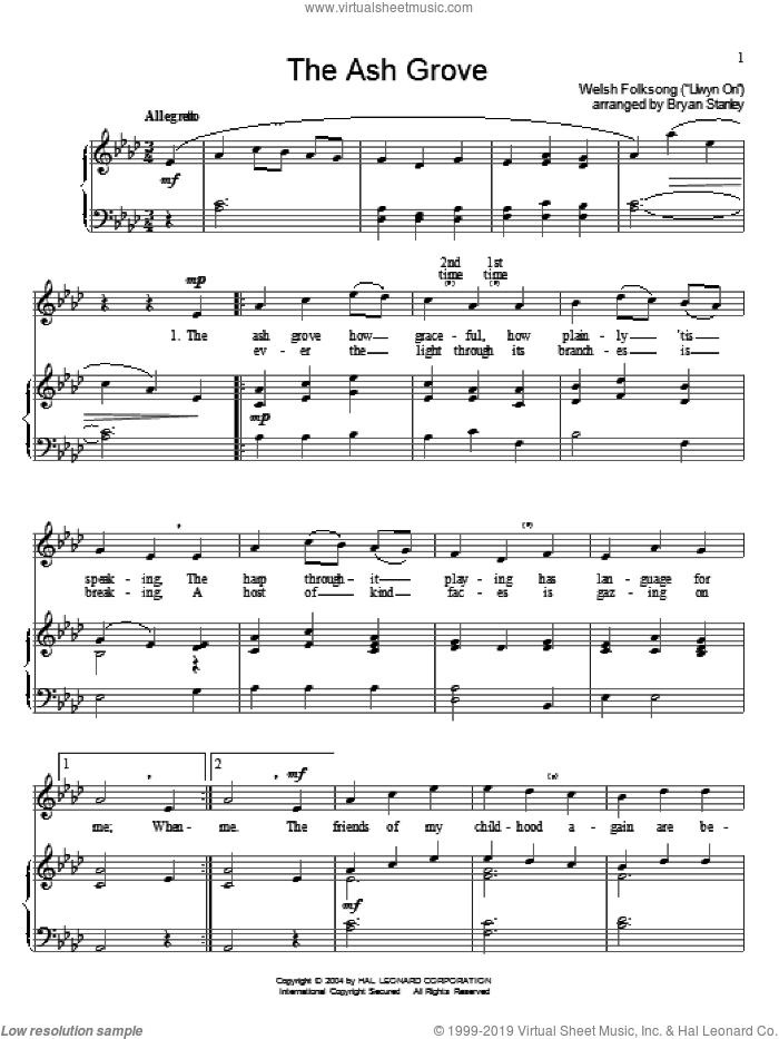 The Ash Grove sheet music for voice and piano by Old Welsh Air and Miscellaneous, intermediate skill level