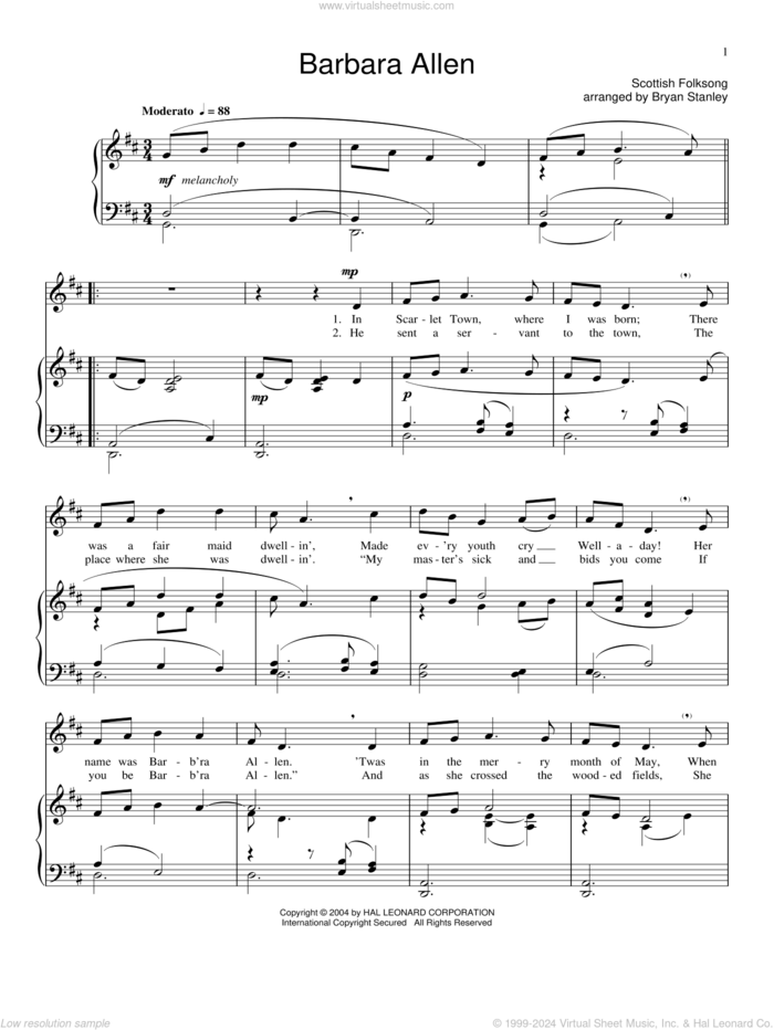 Barbara Allen sheet music for voice and piano by Traditional English Ballad and Miscellaneous, intermediate skill level