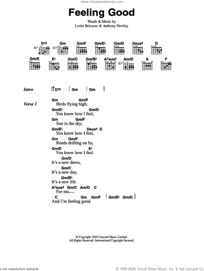 Feeling Good sheet music for guitar (chords) by Muse, Anthony Newley and Leslie Bricusse, intermediate skill level