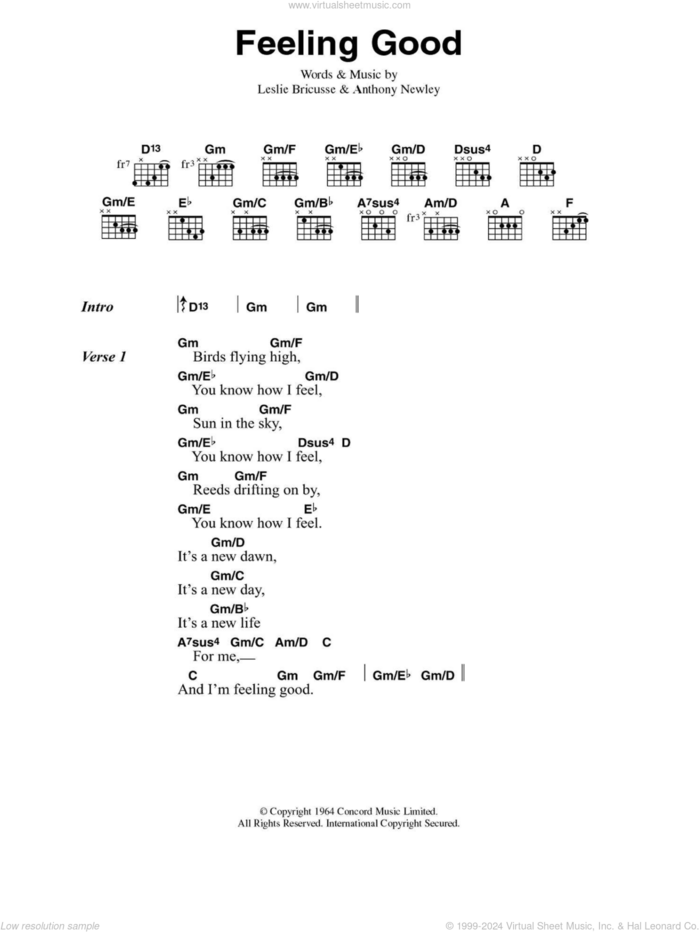 Feeling Good sheet music for guitar (chords) by Muse, Anthony Newley and Leslie Bricusse, intermediate skill level