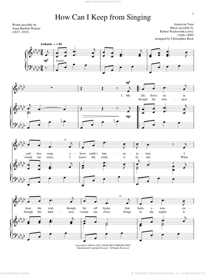 How Can I Keep From Singing sheet music for voice and piano, intermediate skill level