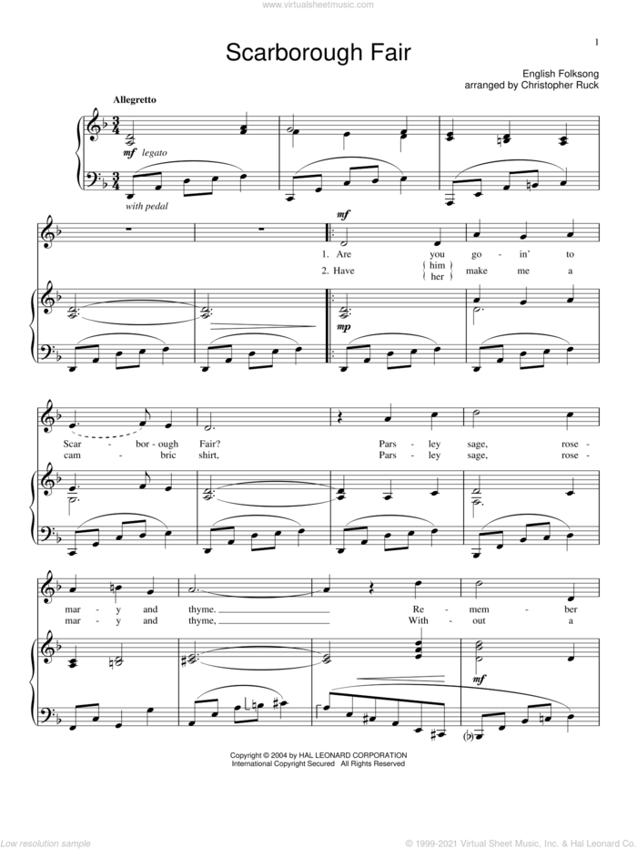 Scarborough Fair sheet music for voice and piano by Traditional English Ballad and Miscellaneous, classical score, intermediate skill level