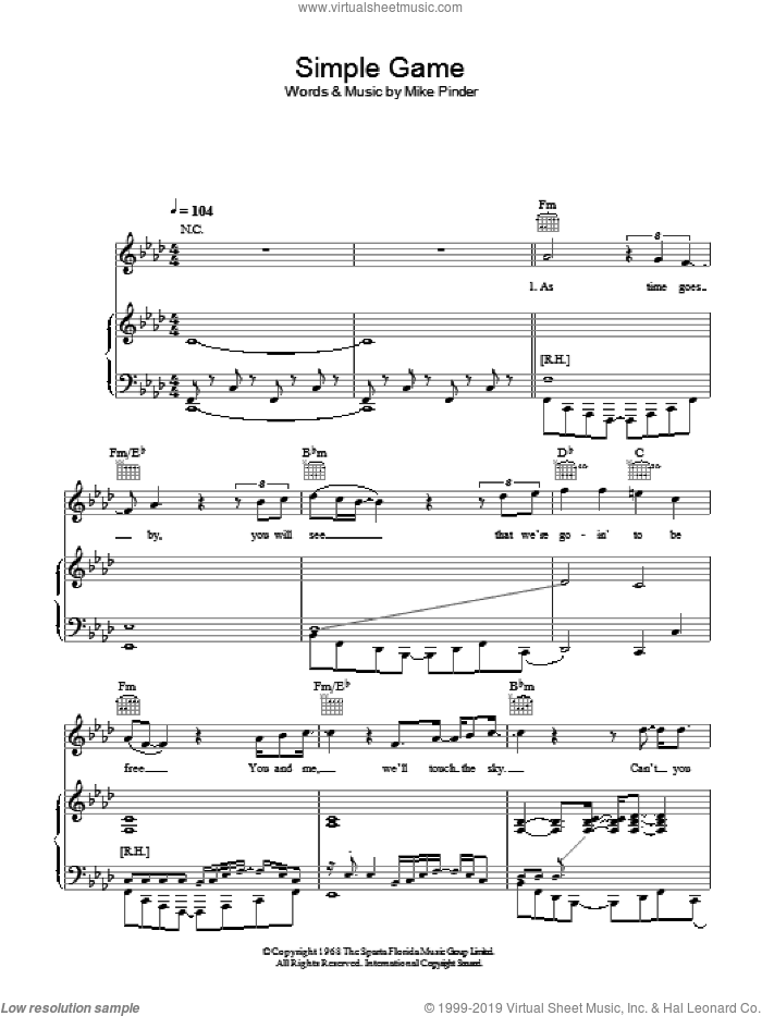 A Simple Game sheet music for voice, piano or guitar by The Four Tops and Mike Pinder, intermediate skill level