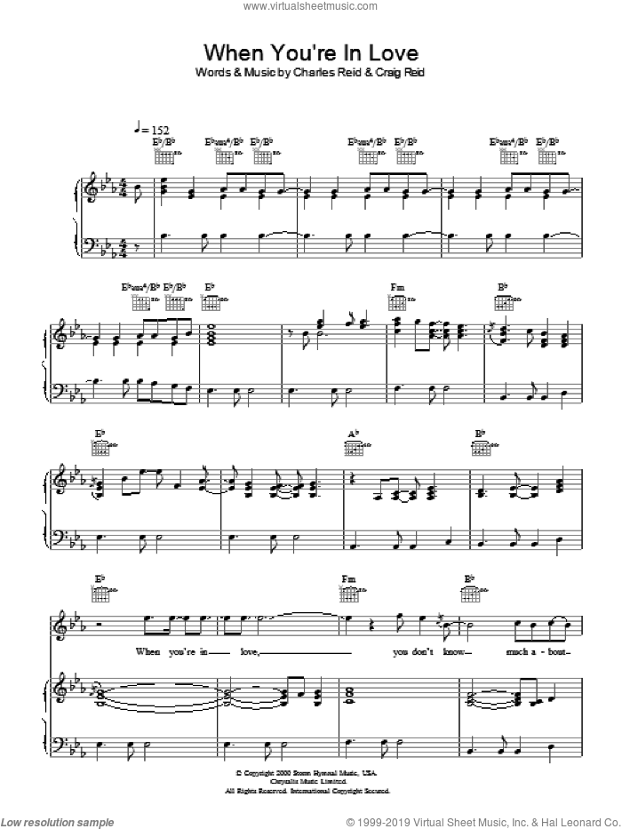 When You're In Love sheet music for voice, piano or guitar by The Proclaimers, Charles Reid and Craig Reid, intermediate skill level