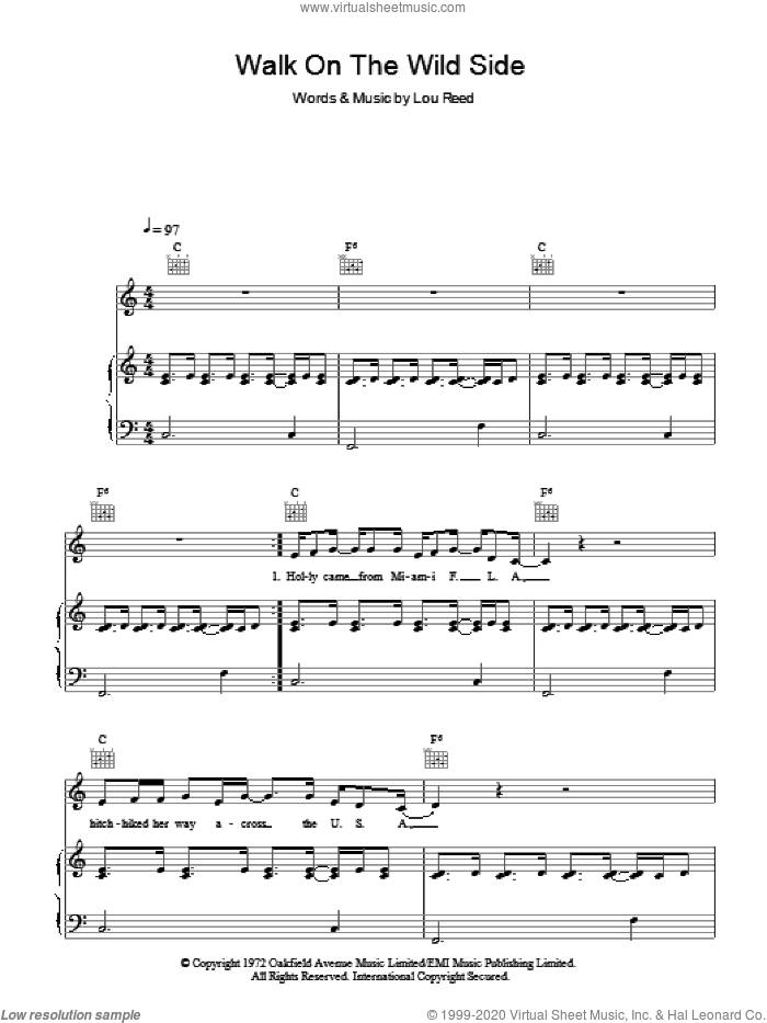 Walk On The Wild Side sheet music for voice, piano or guitar by Lou Reed, intermediate skill level