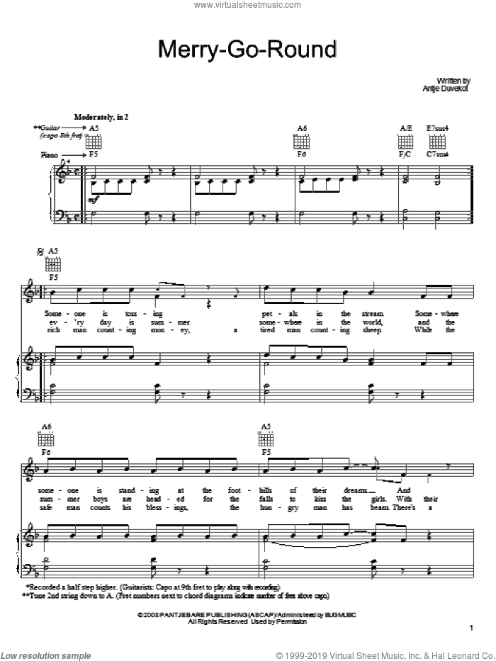 Merry-Go-Round sheet music for voice, piano or guitar by Antje Duvekot, intermediate skill level