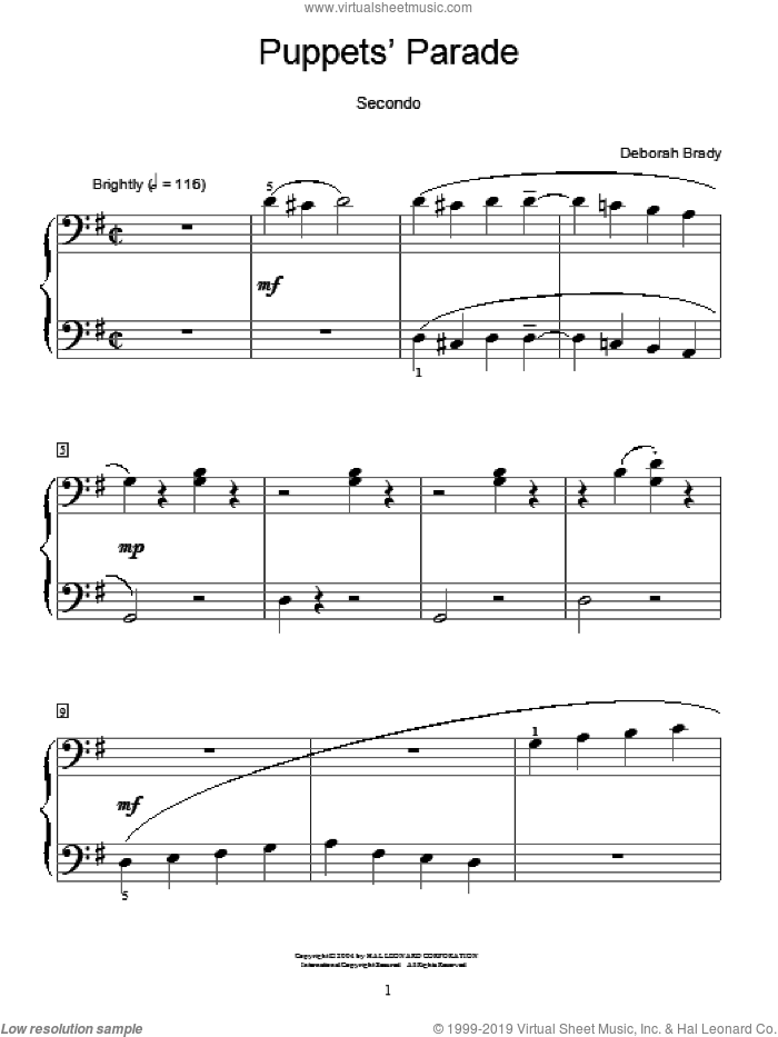 Puppets' Parade sheet music for piano four hands by Deborah Brady and Miscellaneous, intermediate skill level