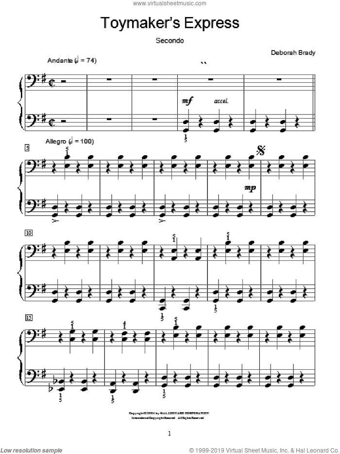 Toymaker's Express sheet music for piano four hands by Deborah Brady and Miscellaneous, intermediate skill level