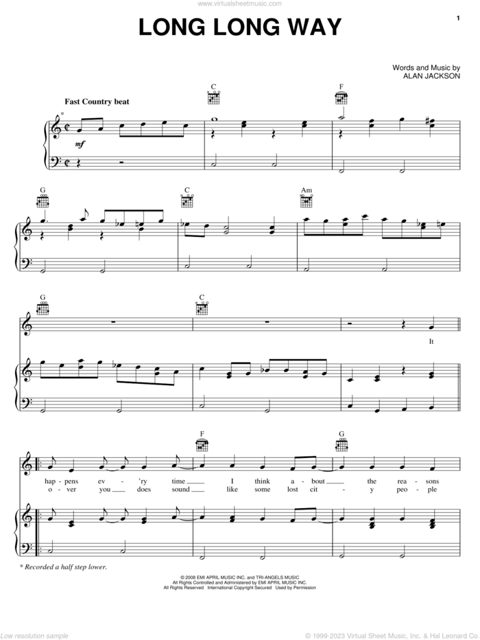 Long Long Way sheet music for voice, piano or guitar by Alan Jackson, intermediate skill level